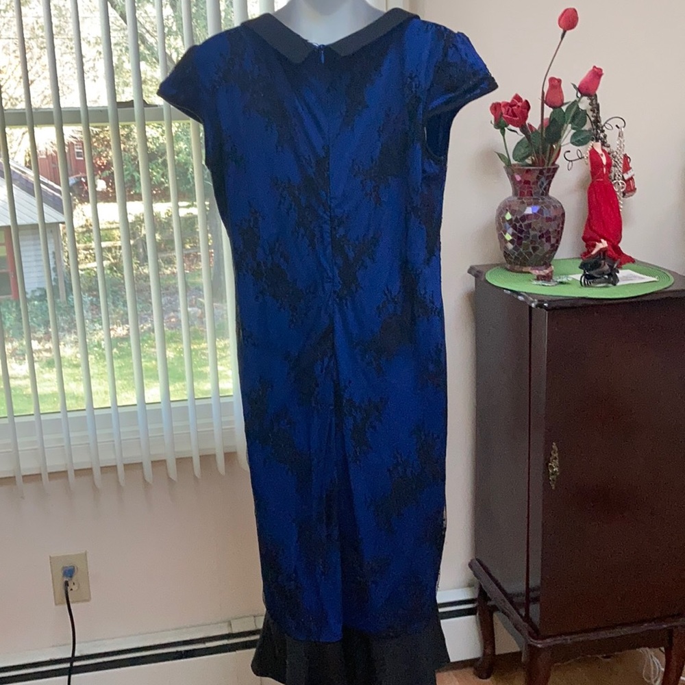 Sleeve long dress blue with black lace overlay - Picture 3 of 3